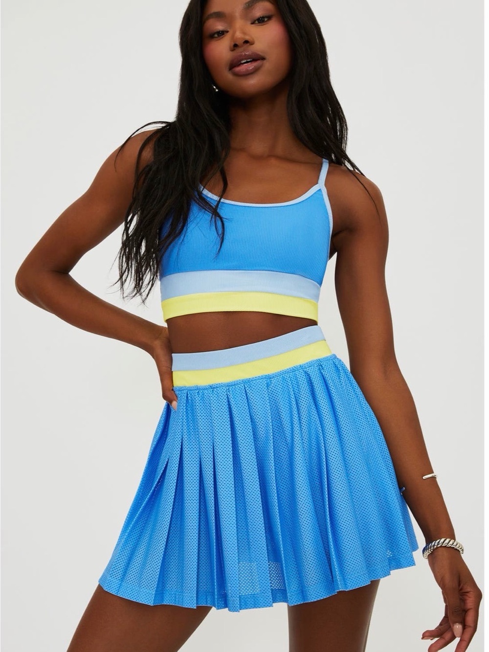 Beach Riot Blue & Yellow Mesh Pleated Tennis Skirt